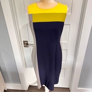 Calvin Klein Color Block Sheath Dress - Yellow, Navy, Gray - 10